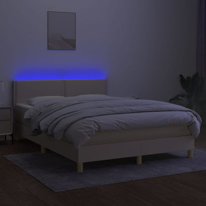 Boxspringbett mit Matratze & LED Creme 140x190 cm Stoff
