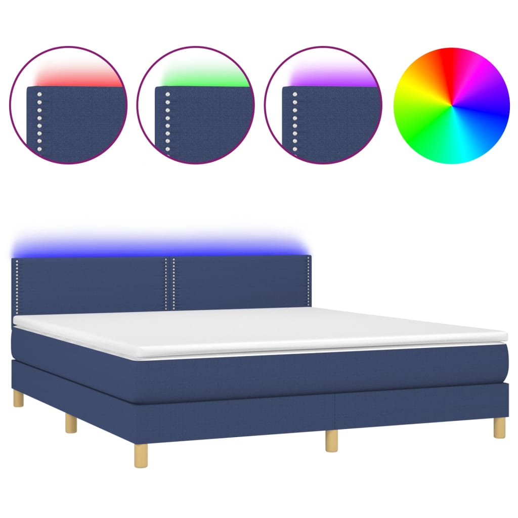 Boxspringbett mit Matratze & LED Blau 160x200 cm Stoff