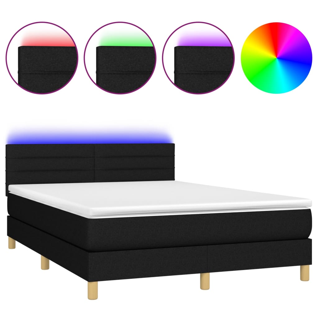 Boxspringbett mit Matratze & LED Schwarz 140x200 cm Stoff