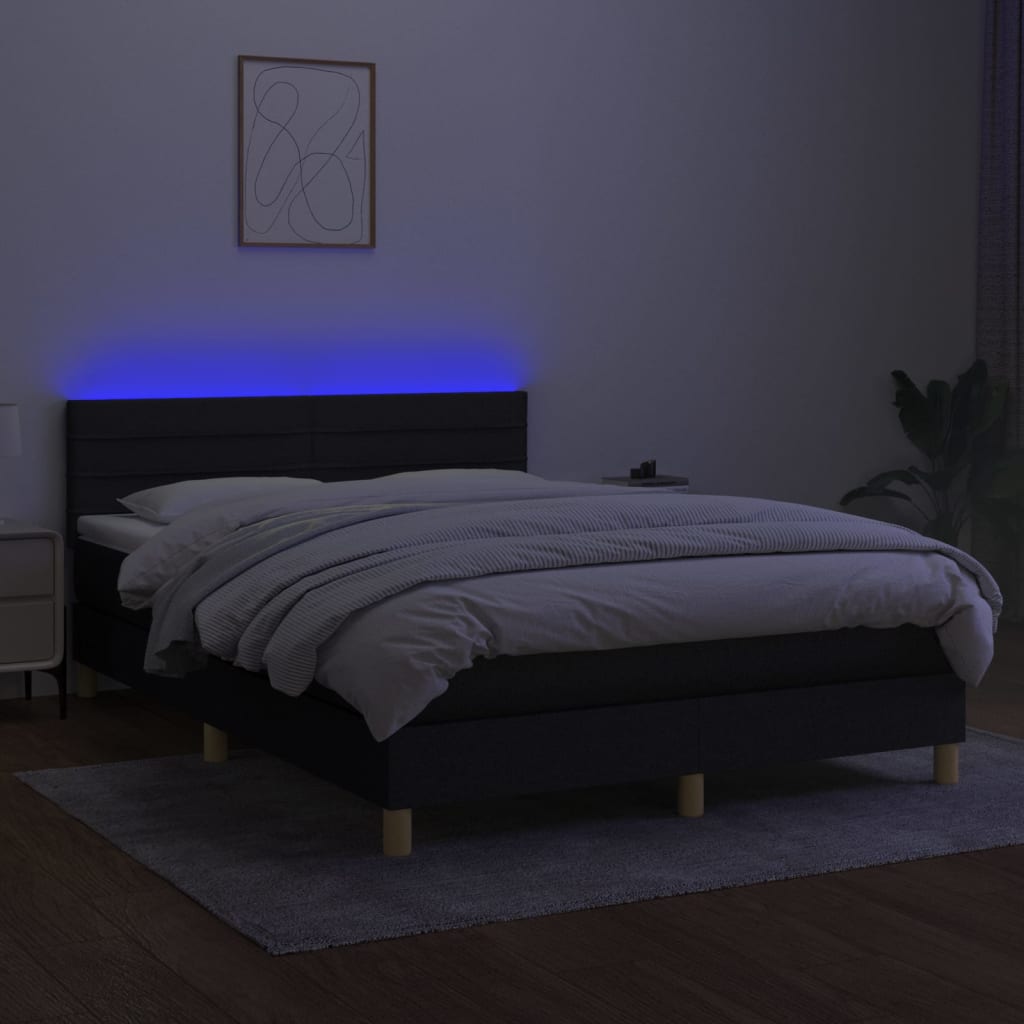 Boxspringbett mit Matratze & LED Schwarz 140x200 cm Stoff