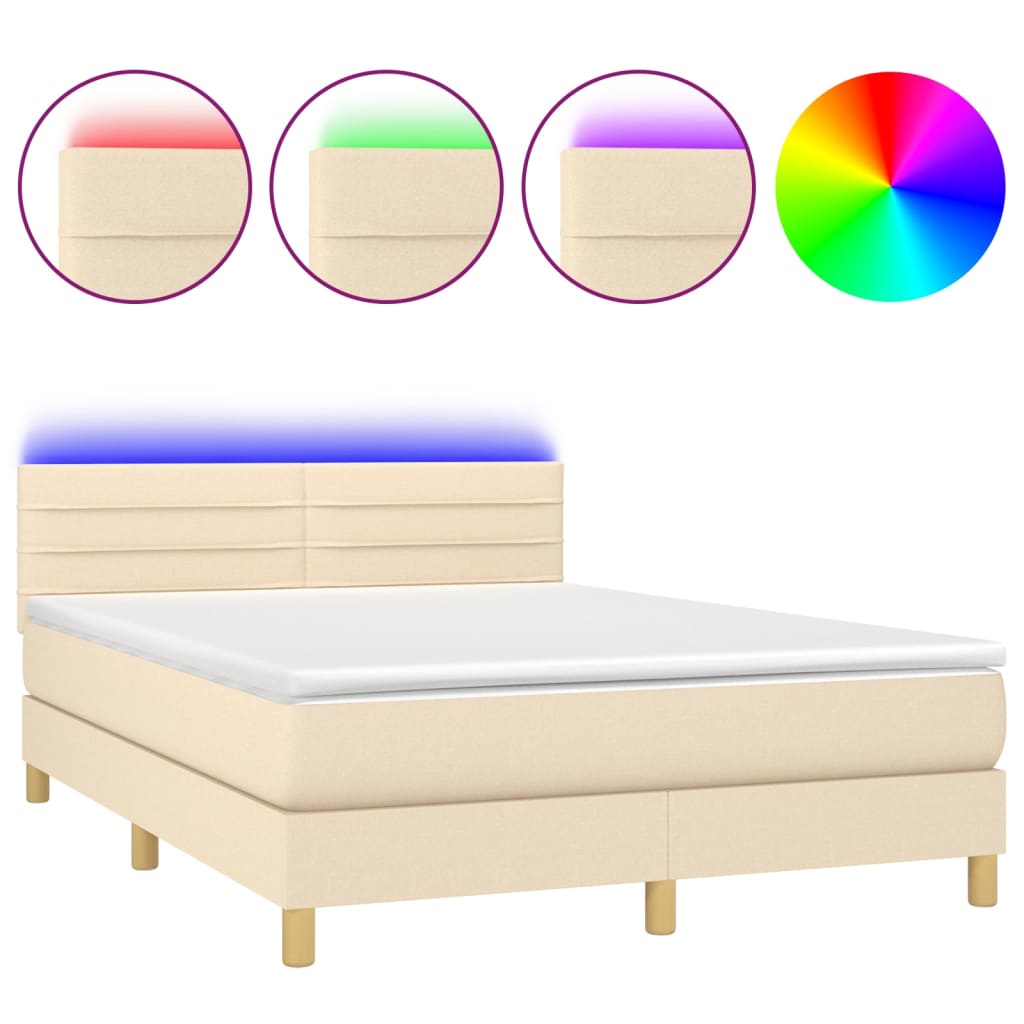 Boxspringbett mit Matratze & LED Creme 140x200 cm Stoff