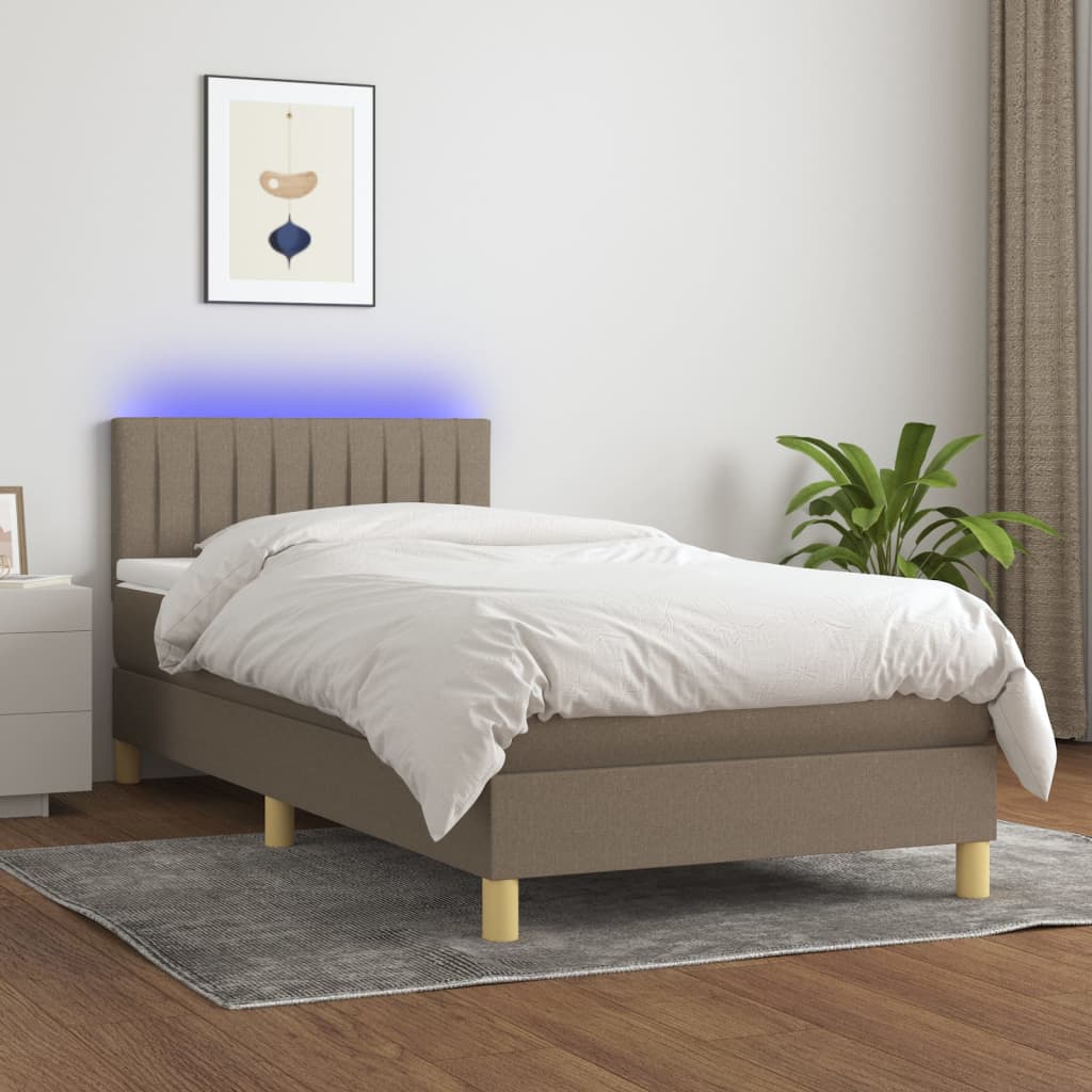 Boxspringbett mit Matratze & LED Taupe 100x200 cm Stoff