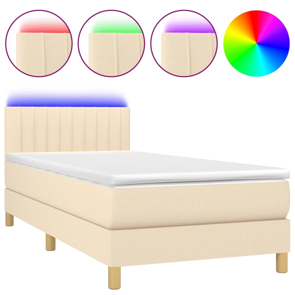 Boxspringbett mit Matratze & LED Creme 100x200 cm Stoff