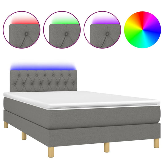 Boxspringbett mit Matratze & LED Dunkelgrau 120x200 cm Stoff