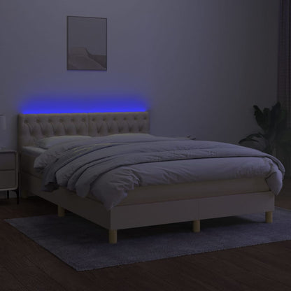 Boxspringbett mit Matratze & LED Creme 140x190 cm Stoff