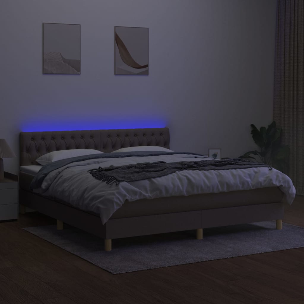 Boxspringbett mit Matratze & LED Taupe 160x200 cm Stoff