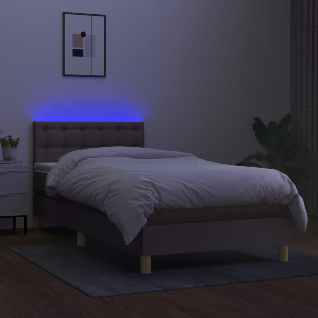 Boxspringbett mit Matratze & LED Taupe 100x200 cm Stoff