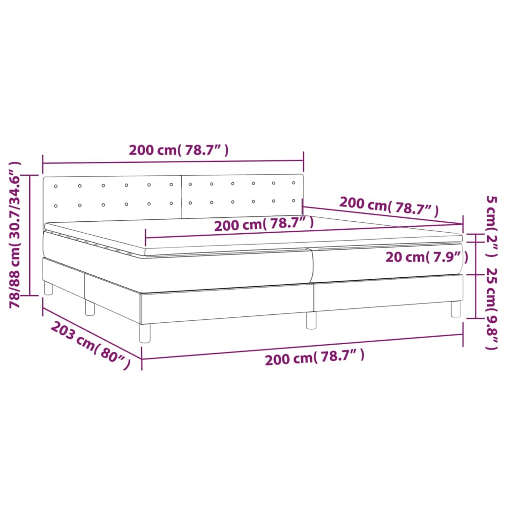 Boxspringbett mit Matratze & LED Schwarz 200x200 cm Stoff