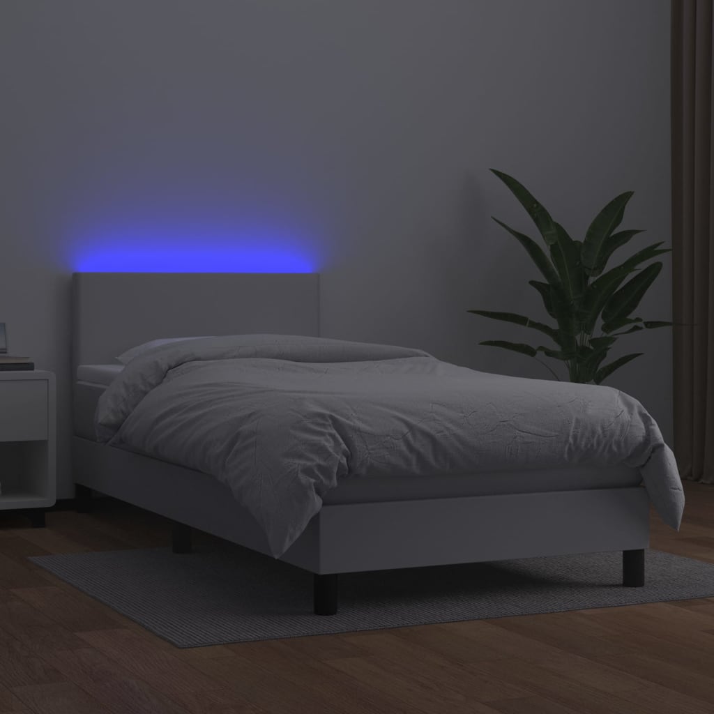 Boxspringbett mit Matratze & LED Weiß 100x200 cm Kunstleder