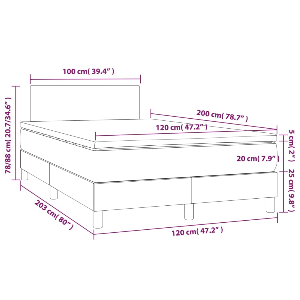 Boxspringbett mit Matratze & LED Grau 120x200 cm Kunstleder