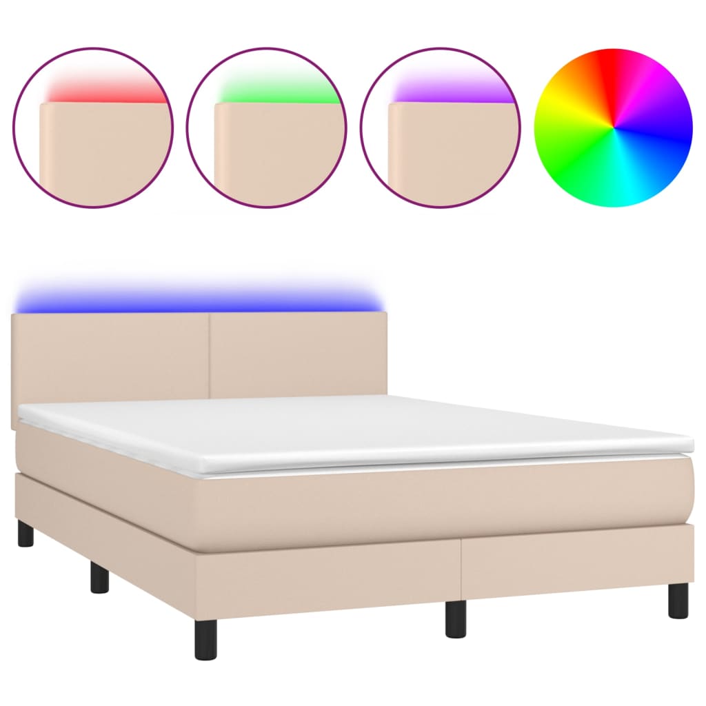 Boxspringbett mit Matratze & LED Cappuccino-Braun 140x200cm