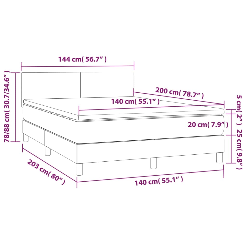 Boxspringbett mit Matratze & LED Cappuccino-Braun 140x200cm