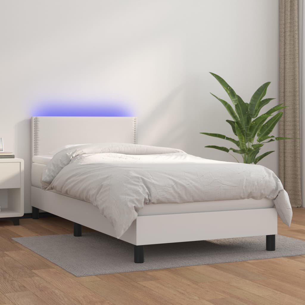 Boxspringbett mit Matratze & LED Weiß 100x200 cm Kunstleder