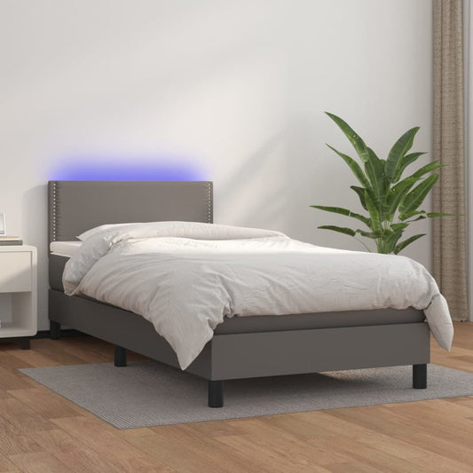 Boxspringbett mit Matratze & LED Grau 100x200 cm Kunstleder