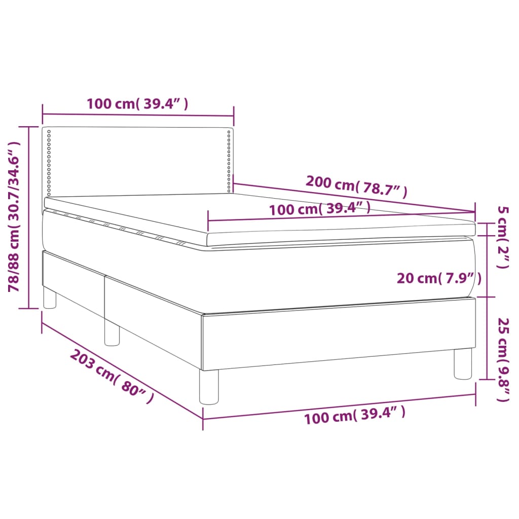 Boxspringbett mit Matratze & LED Cappuccino-Braun 100x200cm