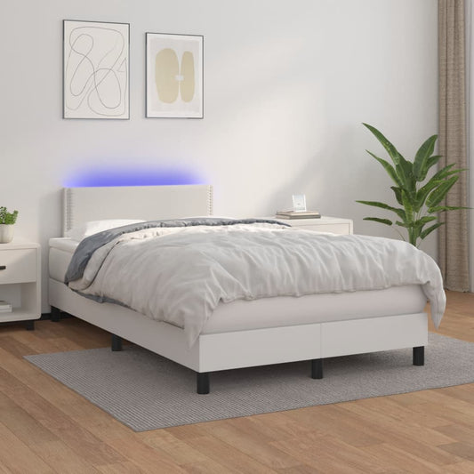 Boxspringbett mit Matratze & LED Weiß 120x200 cm Kunstleder