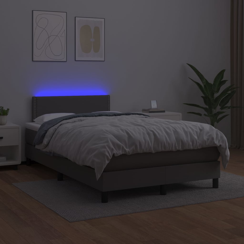 Boxspringbett mit Matratze & LED Grau 120x200 cm Kunstleder