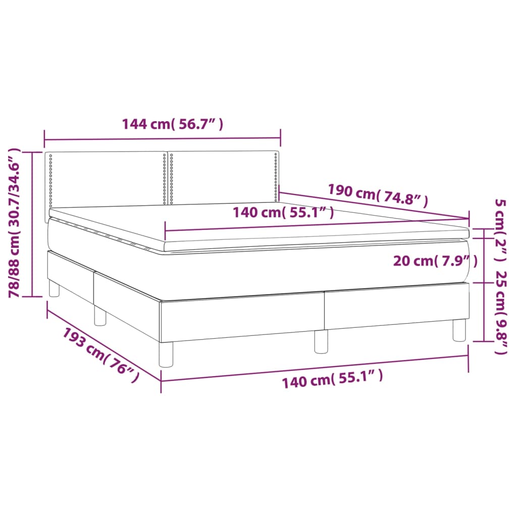 Boxspringbett mit Matratze & LED Grau 140x190 cm Kunstleder