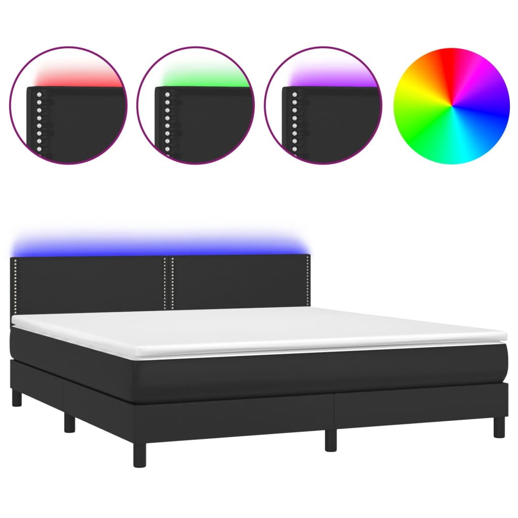 Boxspringbett mit Matratze & LED Schwarz 160x200 cm Kunstleder