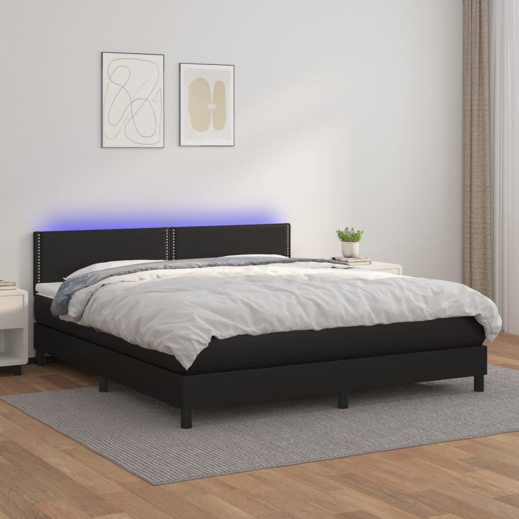 Boxspringbett mit Matratze & LED Schwarz 160x200 cm Kunstleder