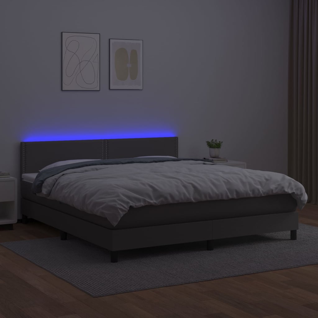 Boxspringbett mit Matratze & LED Grau 160x200 cm Kunstleder