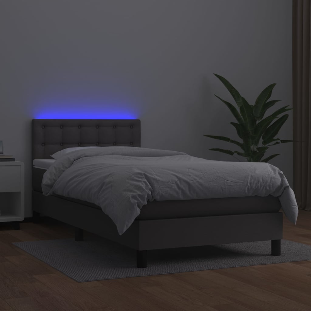 Boxspringbett mit Matratze & LED Grau 100x200 cm Kunstleder