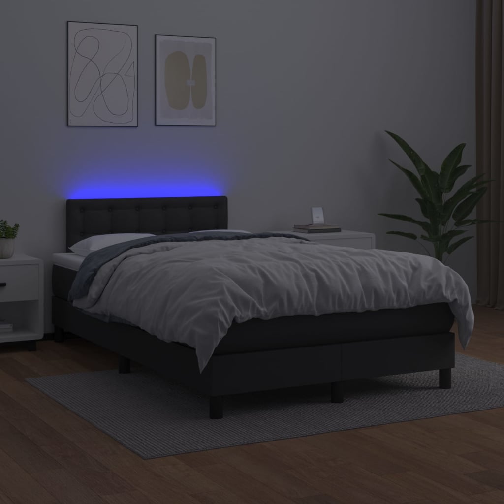 Boxspringbett mit Matratze & LED Schwarz 120x200 cm Kunstleder