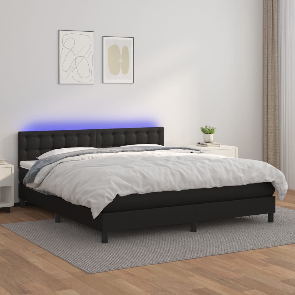 Boxspringbett mit Matratze & LED Schwarz 160x200 cm Kunstleder