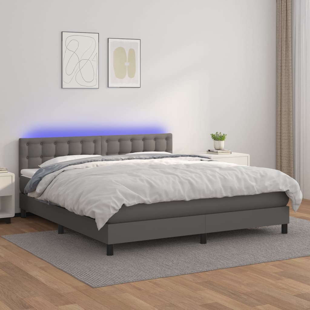 Boxspringbett mit Matratze & LED Grau 160x200 cm Kunstleder