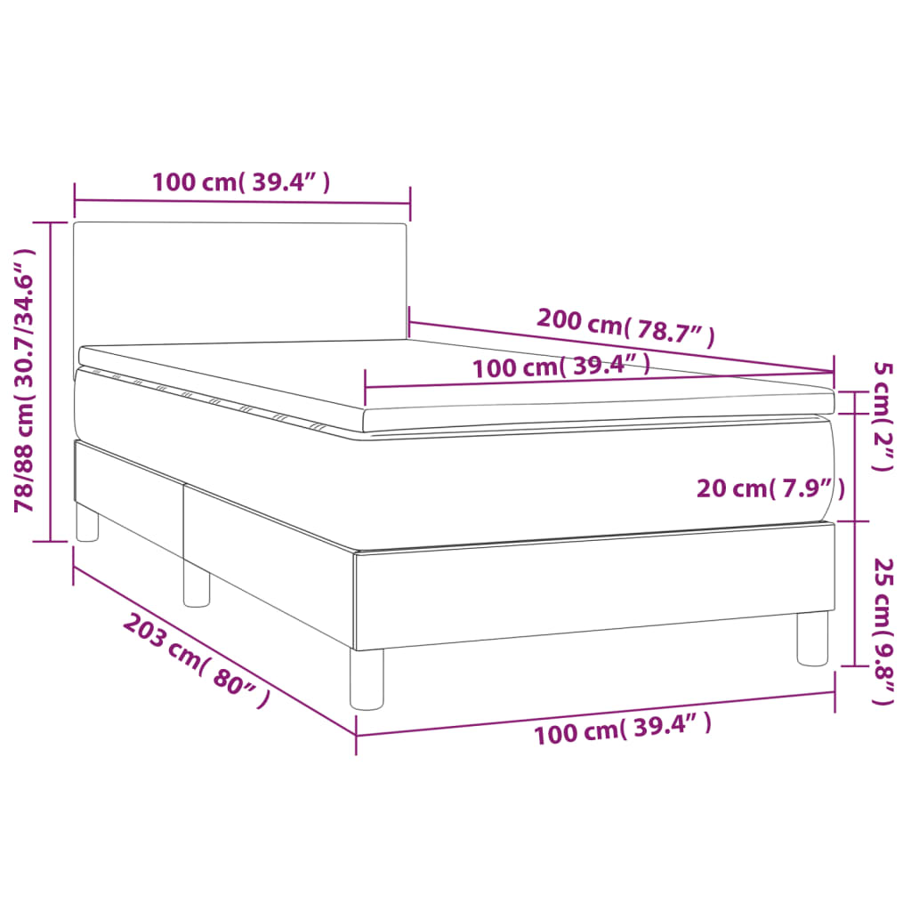 Boxspringbett mit Matratze & LED Hellgrau 100x200 cm Samt