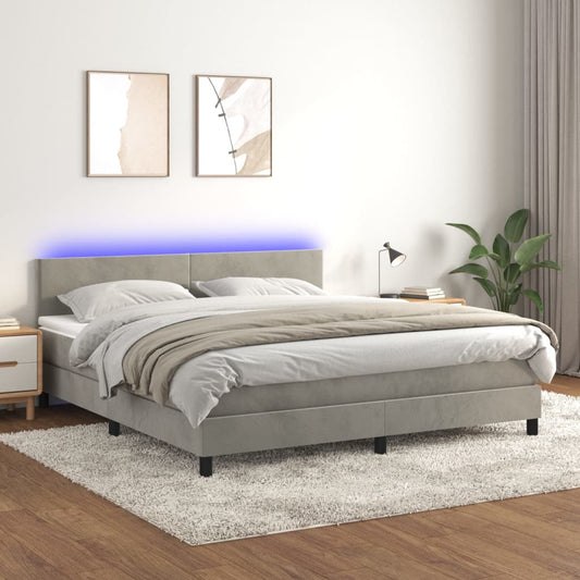 Boxspringbett mit Matratze & LED Hellgrau 160x200 cm Samt