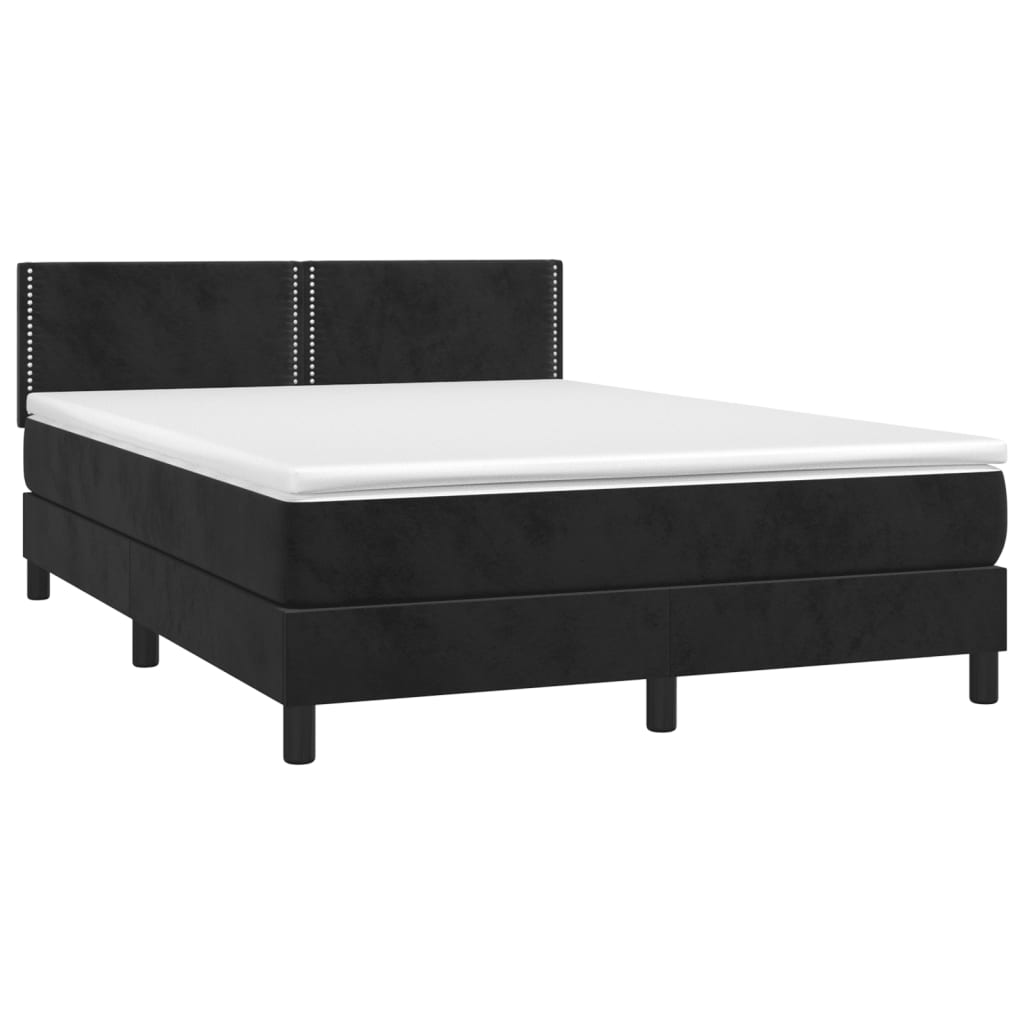 Boxspringbett mit Matratze & LED Schwarz 140x200 cm Samt