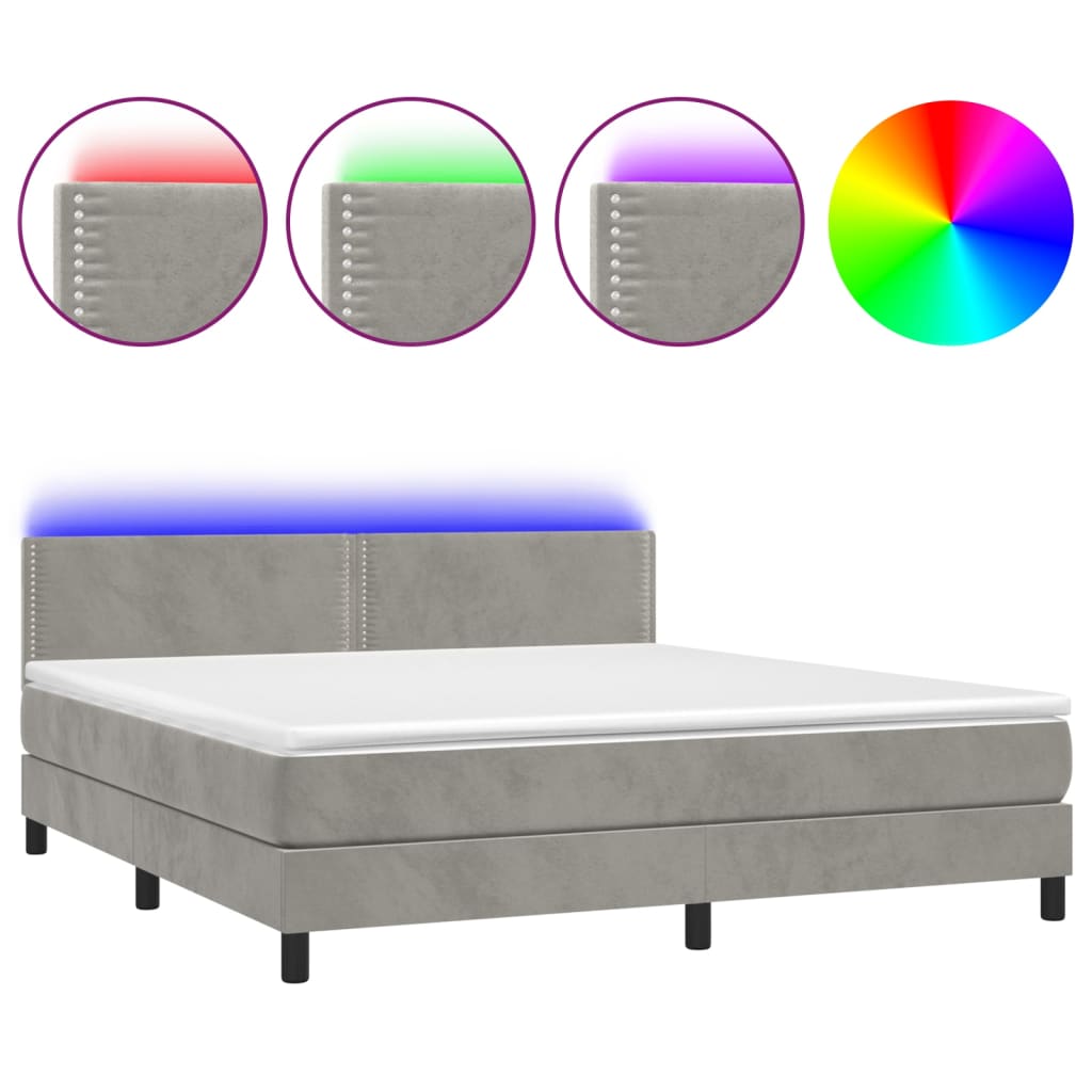 Boxspringbett mit Matratze & LED Hellgrau 160x200 cm Samt