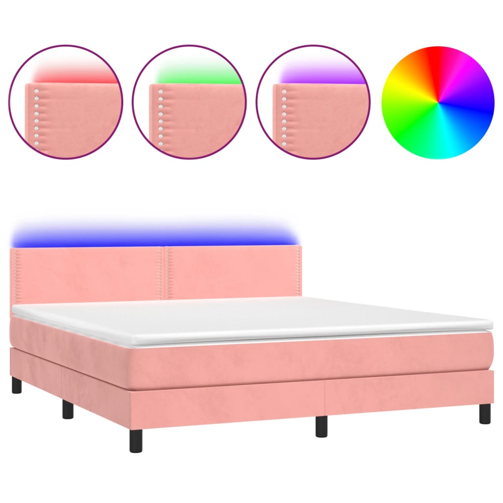 Boxspringbett mit Matratze & LED Rosa 160x200 cm Samt