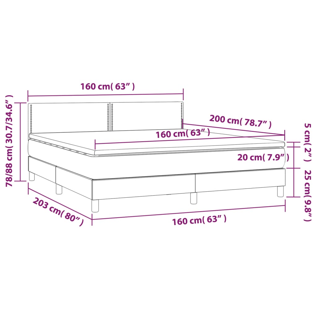 Boxspringbett mit Matratze & LED Rosa 160x200 cm Samt