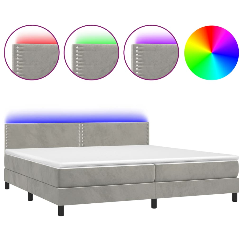 Boxspringbett mit Matratze & LED Hellgrau 200x200 cm Samt