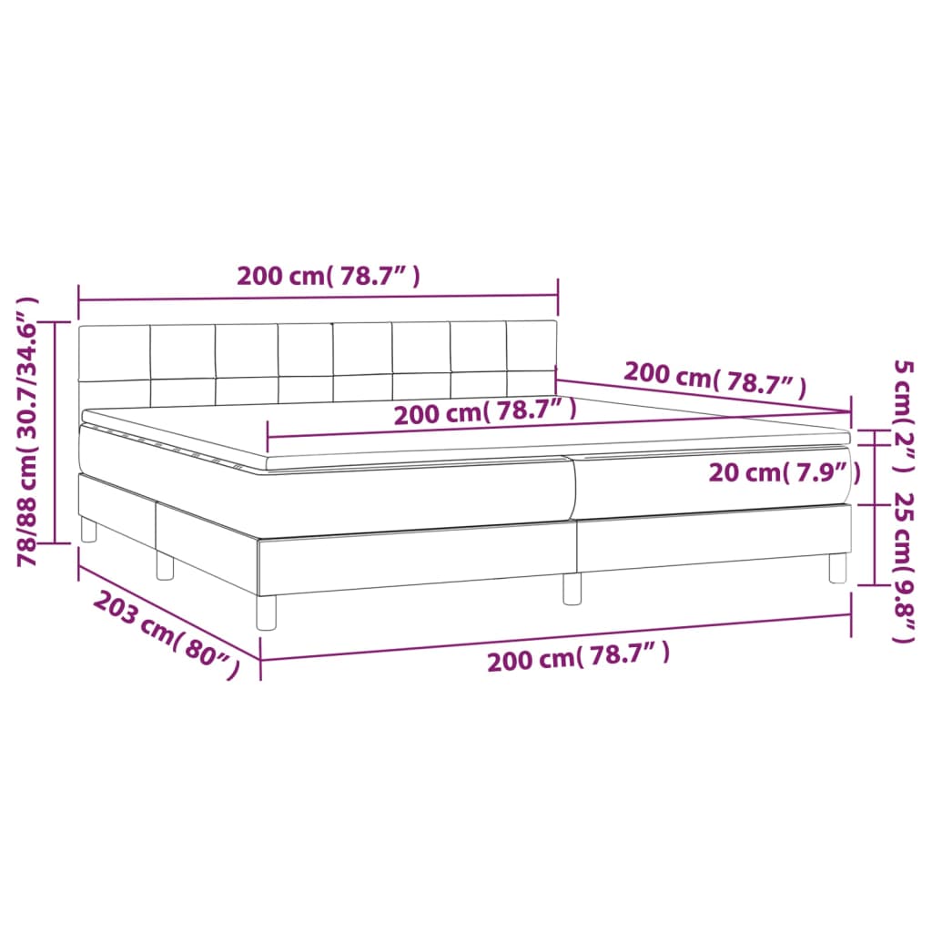 Boxspringbett mit Matratze & LED Hellgrau 200x200 cm Samt