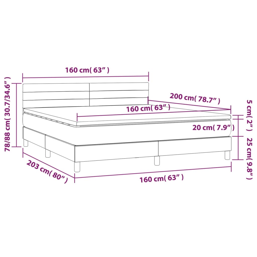 Boxspringbett mit Matratze & LED Hellgrau 160x200 cm Samt