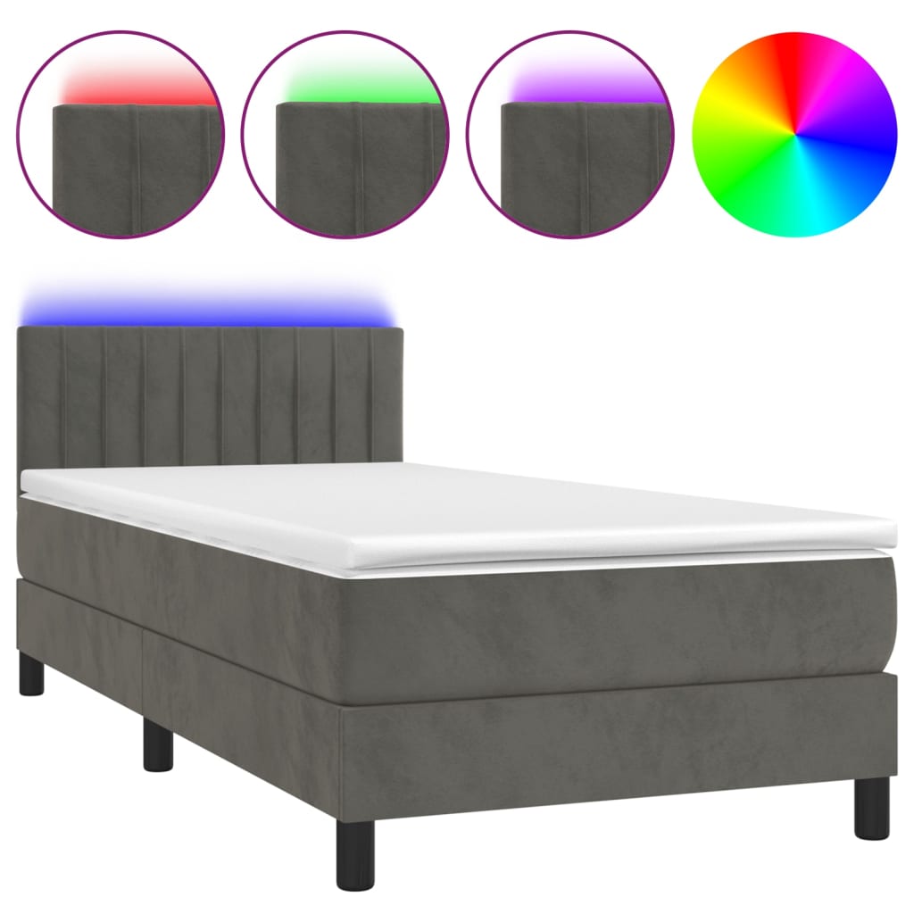 Boxspringbett mit Matratze & LED Dunkelgrau 100x200 cm Samt