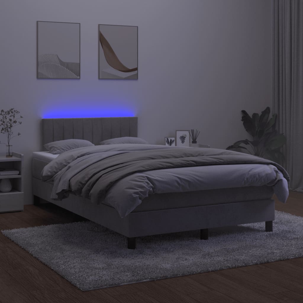 Boxspringbett mit Matratze & LED Hellgrau 120x200 cm Samt