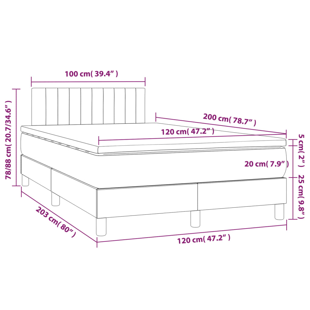 Boxspringbett mit Matratze & LED Schwarz 120x200 cm Samt