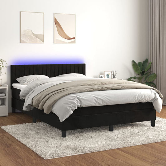 Boxspringbett mit Matratze & LED Schwarz 140x200 cm Samt