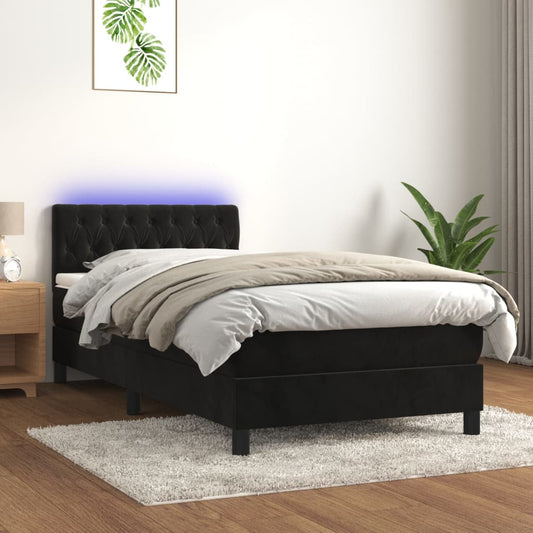 Boxspringbett mit Matratze & LED Schwarz 100x200 cm Samt