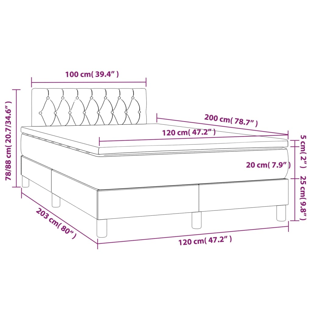 Boxspringbett mit Matratze & LED Hellgrau 120x200 cm Samt