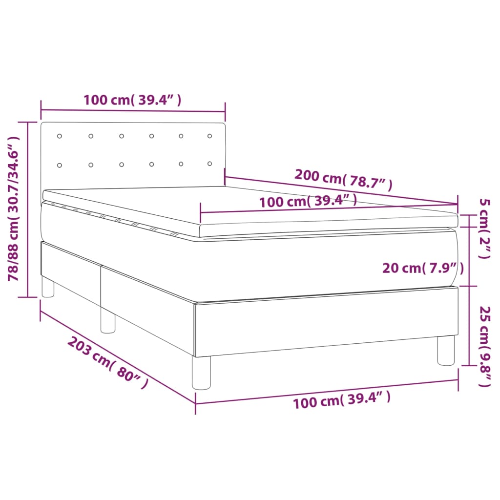 Boxspringbett mit Matratze & LED Dunkelgrau 100x200 cm Samt