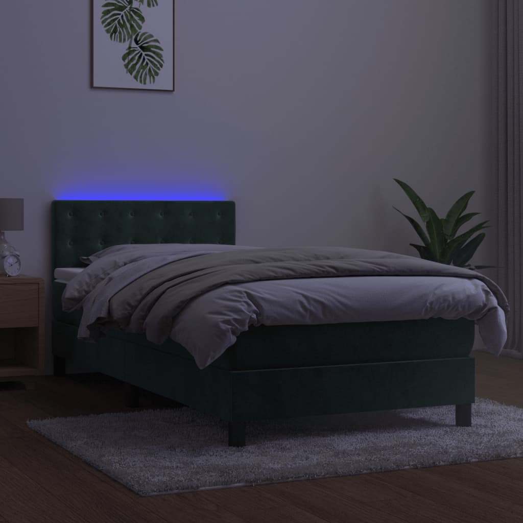 Boxspringbett mit Matratze & LED Dunkelgrün 100x200 cm Samt