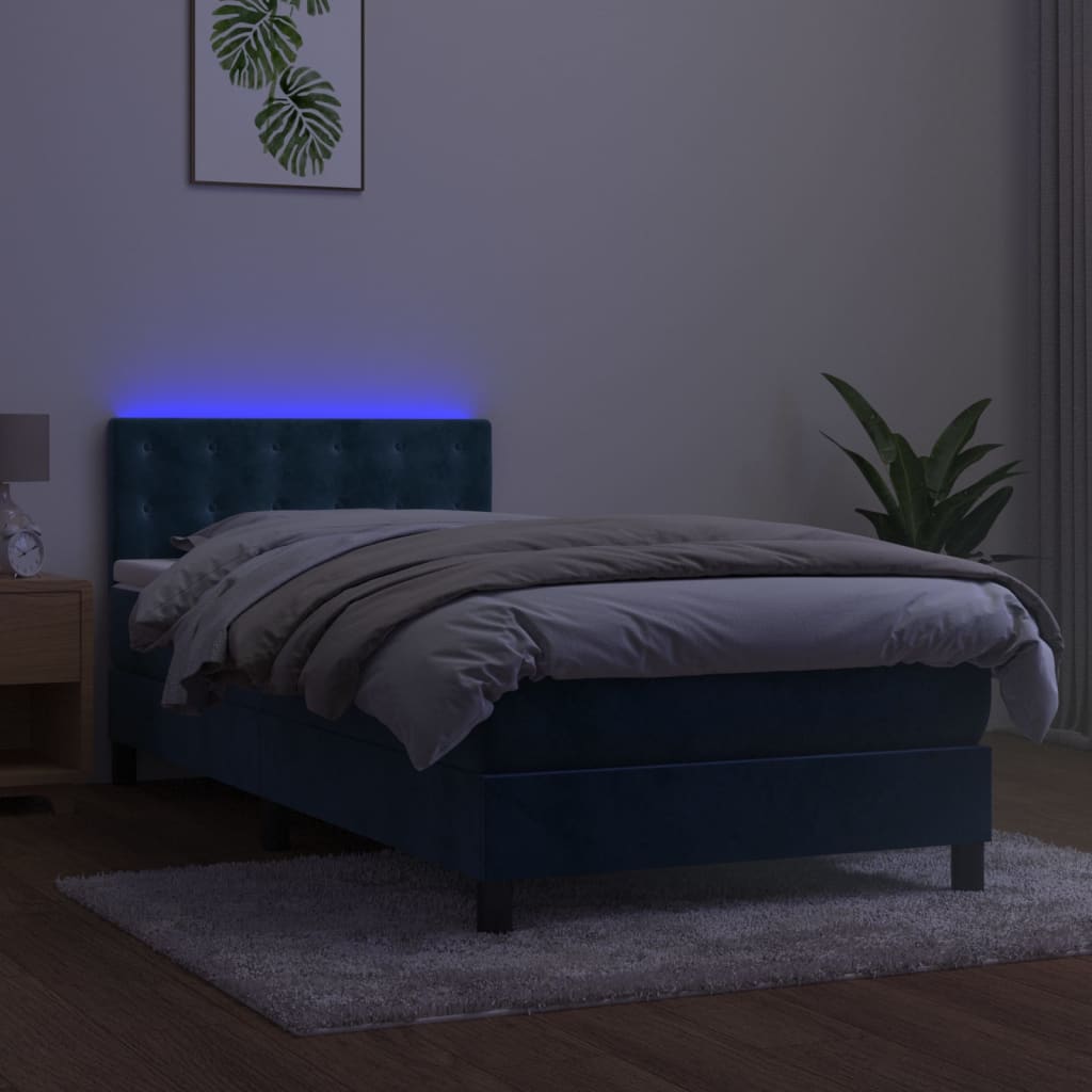 Boxspringbett mit Matratze & LED Dunkelblau 100x200 cm Samt