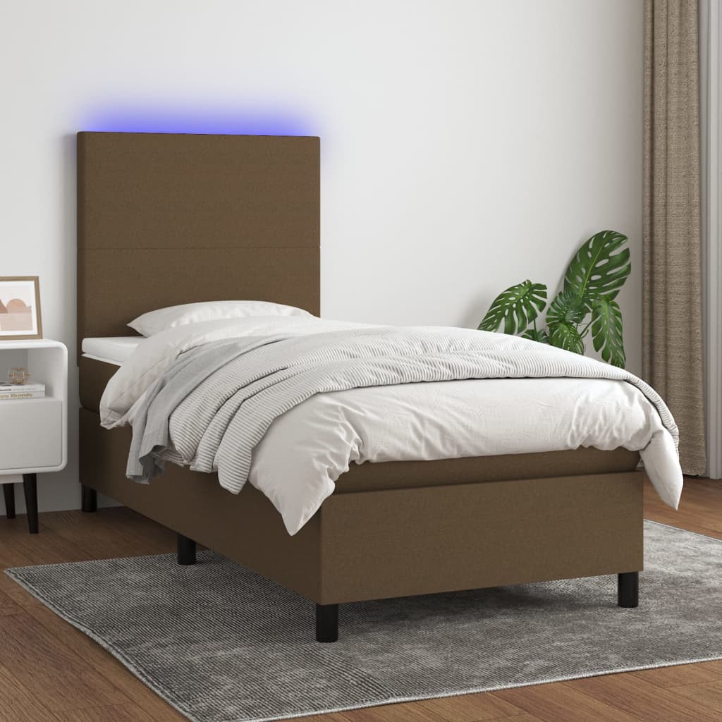 Boxspringbett mit Matratze & LED Dunkelbraun 100x200 cm Stoff