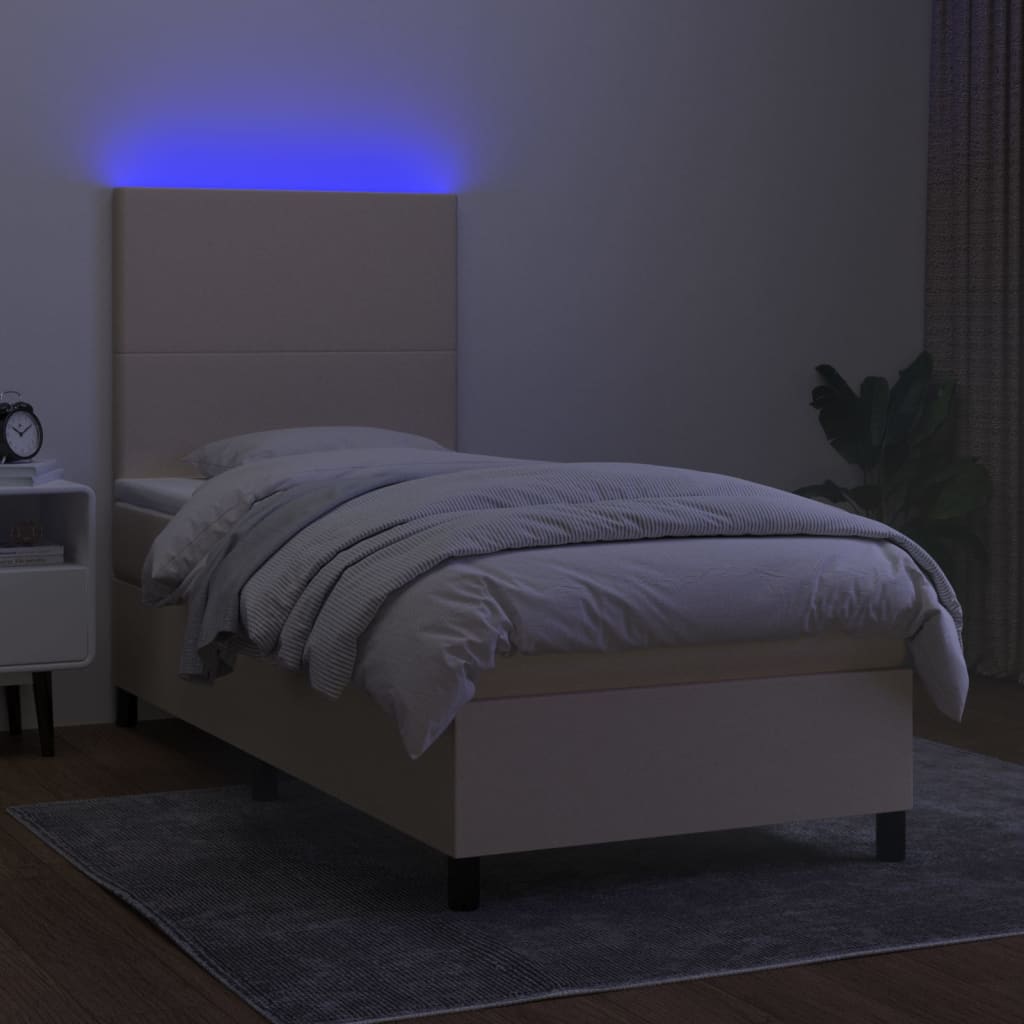 Boxspringbett mit Matratze & LED Creme 100x200 cm Stoff
