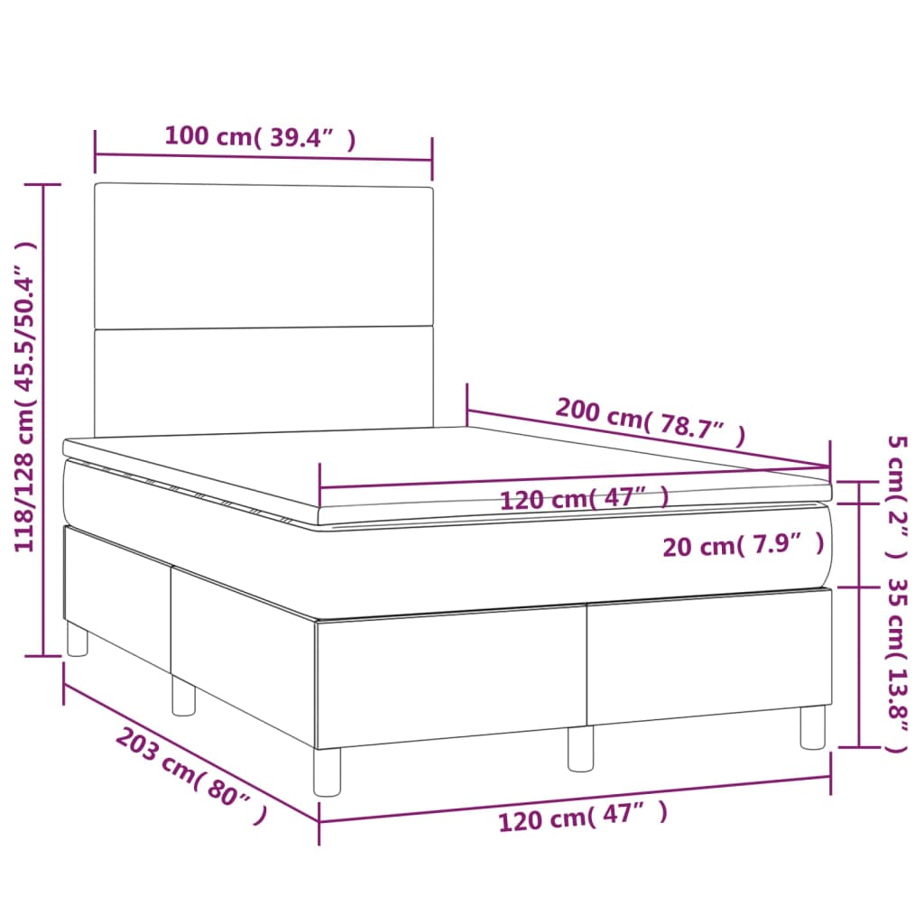 Boxspringbett mit Matratze & LED Dunkelbraun 120x200 cm Stoff